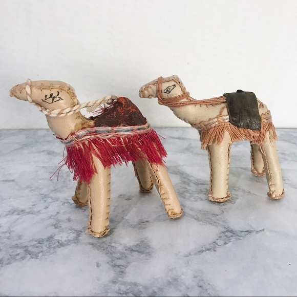 Vintage Trio of Leather Camel Figurines Leather Souvenir Camels Egyptian Camel Figurines Stuffed Leather Camel Hand Made Leather Camel